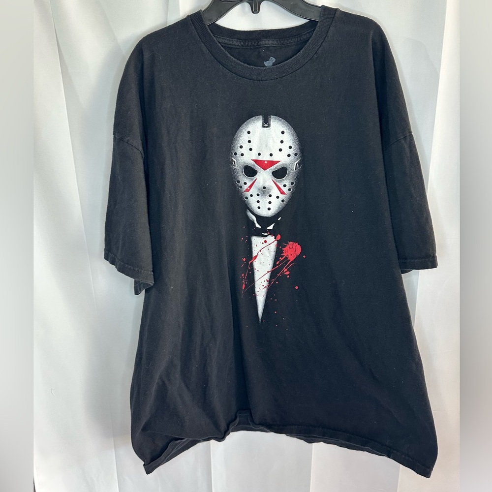 Black Graphic Tee with Mask Design